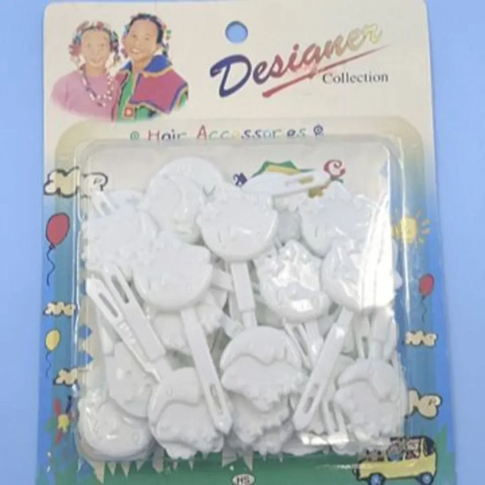 Vintage Girls Hair Barretts - White Man in the Moon Face & Stars - NEW - 1980's